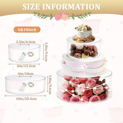 2Pcs Acrylic Cake Display Stand 6'' 10'' Round 2 Tier Clear Cylinder Cake Box for Wedding Birthday Party Decor (6 / 10 Inch) - size: 6 &10