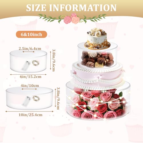 2Pcs Acrylic Cake Display Stand 6'' 10'' Round 2 Tier Clear Cylinder Cake Box for Wedding Birthday Party Decor (6 / 10 Inch) - size: 6 &10