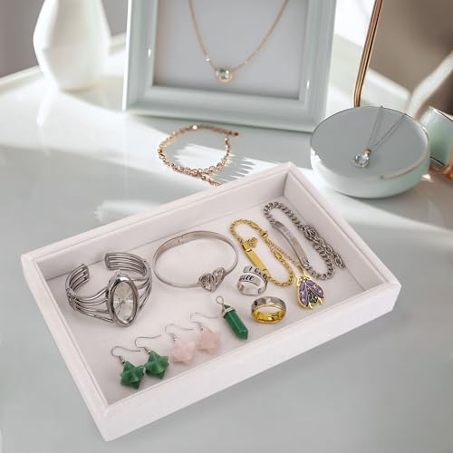 9" x 5.7" Velvet Jewelry Tray Jewelry Display Tray, Stackable Empty Plate Trays for Earrings Necklaces Bracelet Rings Display Showcase - Beige - color: Beige, size: Flat Tray 9"x5.7"