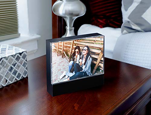 Isaac Jacobs 5” x 7” Black Wood Block Acrylic Picture Frame, Magnetic Photo Frame, Made For Tabletop Display (5” x 7” Black) - size: 5x7