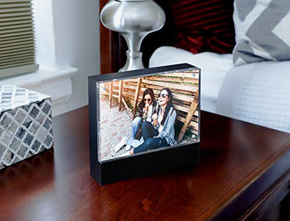 Isaac Jacobs 5” x 7” Black Wood Block Acrylic Picture Frame, Magnetic Photo Frame, Made For Tabletop Display (5” x 7” Black) (Pack of 4) - size: 5x7 (Pack of 4)