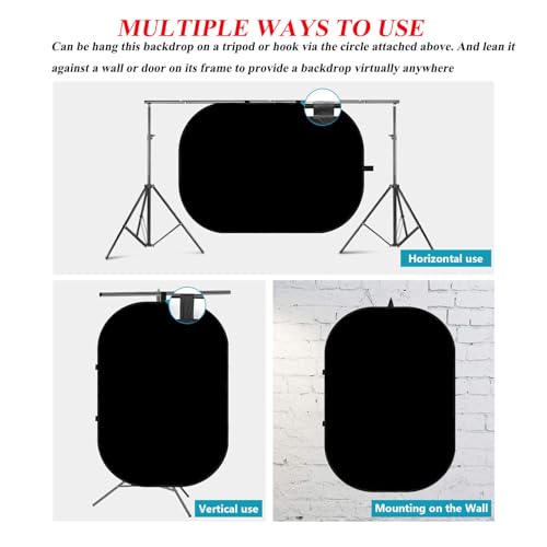 3.3x5ft/1x1.5m Chromakey Black White Backdrop with 6.23ft Stand, 2-in-1 Black Screen White Screen Collapsible Reversible Pop-Up Background Panel for Photography, Live Streaming, Video Shooting - color: Black/White
