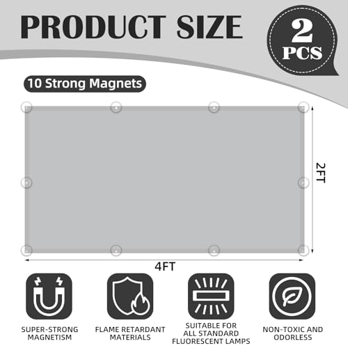 ANGSYLTH 2 Pcs Fluorescent Light Covers - 4 x 2 Feet Covers for Ceiling Lights, Magnetic Light Filters for Classroom, Office, Hospitals, Home (Light Gray) - color: Light Gray