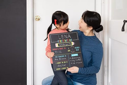 Kate & Milo First and Last Day of School Chalkboard Sign, Reusable Double Sided Back to School Photo Prop with Chalk, Kids Milestone Board - style: First and Last Day School Chalkboard