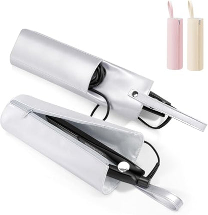 BUBM Hot Iron Holder & Mat, Heat Resistant Hair Tools Travel Bag Portable Organizer Cover Pouch for Curling Irons, Flat Irons, Hair Straightener and Styling (Silver) - color: Silver