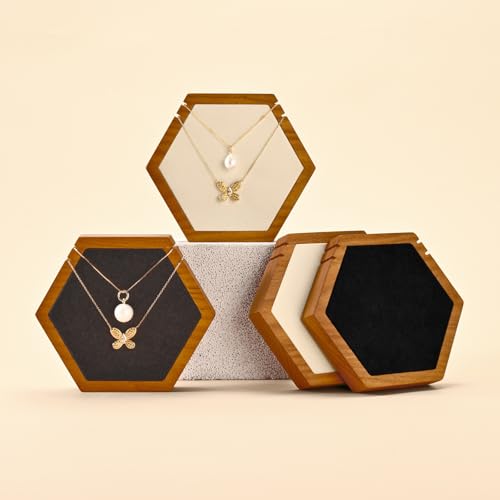 Solid Wood Hexagon Necklace Holder Stand Retail Hanging Jewelry Necklace Stand Display for Vendors(Black) - color: Black