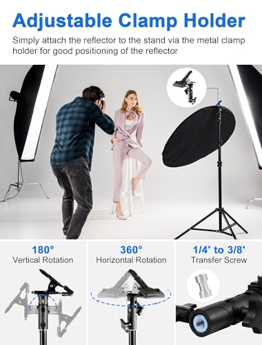 Selens Portable 43inch/110cm Light Reflector with Clamp,5 in 1 Collapsible Multi Disc Photography Reflector Translucent,Silver,Gold,White,Black for Studio Photography Lighting and Outdoor Lighting - size: 5 in 1 43inch with clamp