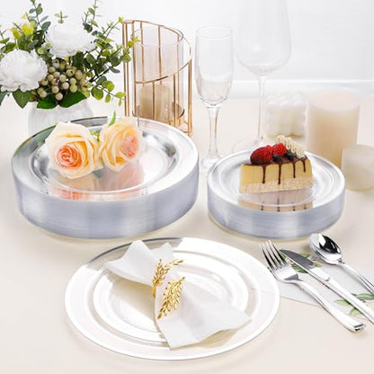 BESTSTAR 7 Inch Clear with Silver Rim Plastic Plates,100PCS Disposable Dessert/Appetizer/Small Cake Plates,Heavy Duty Plate Ideal for Wedding and Birthday Party - color: Clear Silver, size: 7 inch