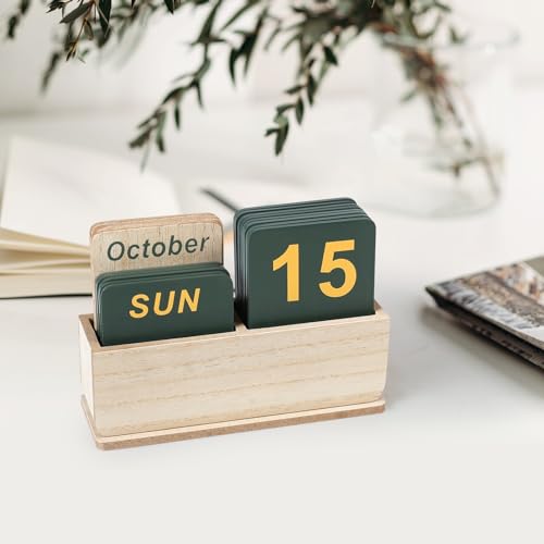 Wooden Block Perpetual Calendar for Desk, Daily Desktop Standing Flip Calendar with Large Display, Modern Farmhouse Aesthetic Desk Accessory for Home Office Decor, Reusable Yearly, Wood Grain - color: Wood Grain