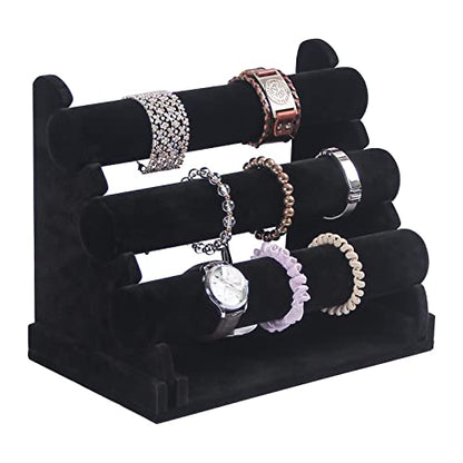 3 Tier Detachable Black Velvet Bracelet Holder, Bracelet Jewelry Display Stand For Selling, Watch Scrunchie Head Ties Rack Organizer For Show (Black Velvet) - color: Black Velvet