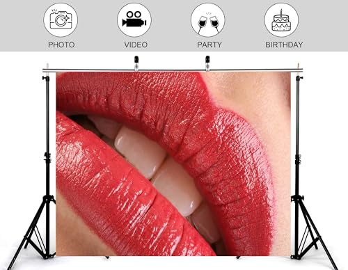 10x5ft Glossy Red Lips Backdrop Beauty Makeup Scene Photography Background for Cosmetic Party Decorations Tapestry Banner Photo Booth Props - size: 10x5ft