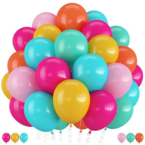 Mexican Fiesta Balloon, 60 Pack 12 Inch Rainbow Colors Balloon for Hawaii Tropical Luau Birthday Cinco de Mayo Fiesta Carnival Birthday Baby Shower Party Decoration - color: Colorful