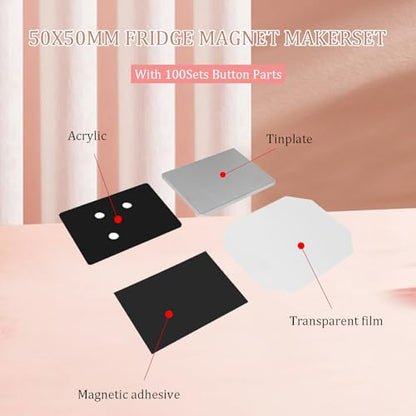 Refrigerator Magnet Making Kit - 65x90mm with Paper Cutter and 100 Pcs Supplies for Custom Photo Magnets, Arts and Crafts, Square Magnet Maker Machine, DIY Photo Magnet Machine