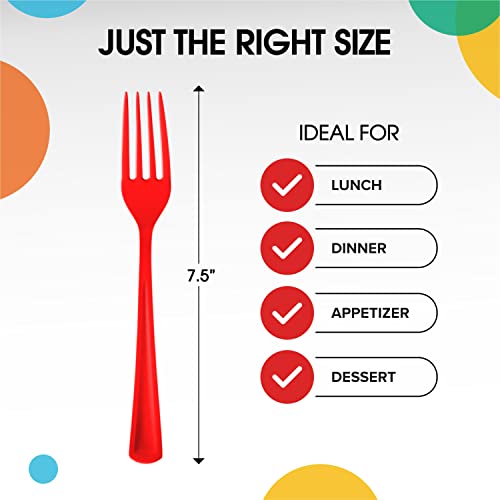 Party Solids Red Plastic Forks 200 Pieces Red Forks Disposable Utensils Heavy Duty Plastic Cutlery Set Disposable Cutlery Sets Flatware Sets Silverware Set Party Supplies & Party Tableware - color: Red