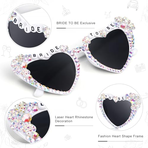Etercycle Heart Sunglasses, Bride to Be Gifts Bachelorette Party Bride Sunglasses, Sparkly Diamond Glasses for Women Bachelorette Party - color: Laser Heart Diamond