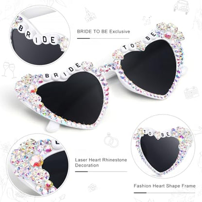 Etercycle Heart Sunglasses, Bride to Be Gifts Bachelorette Party Bride Sunglasses, Sparkly Diamond Glasses for Women Bachelorette Party - color: Laser Heart Diamond