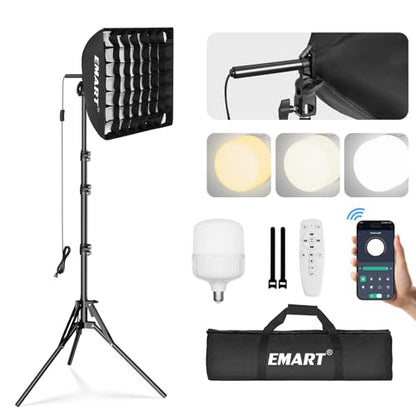 EMART Softbox Photography Lighting Kit, 16"x16" Pull Soft Box with Honeycomb Grid, 50W 3000K-6000K LED Bulb with Remote/APP Control, Softbox Lighting Kit for Video Recording,Streaming,Portrait (1PACK) - size: 16"x16"-1 Pack