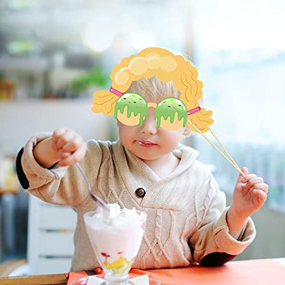 Generic Ice Cream Photo Booth Props, 25PCS (Ice Cream) with Bamboo Sticks & Glue Dots, Paper, Round Shapes, Pink, Cartoon Pattern, 7.8 x 10 Inches, Perfect for Parties & Events - color: Ice Cream