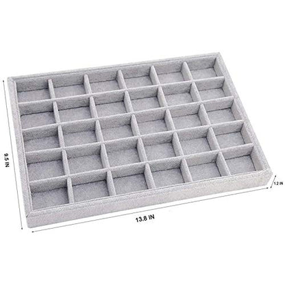 Grey Velvet Stackable 30 Compartments Jewelry Tray Showcase Display Organizer Holder Rectangle Storage Box Case Containers Chest for Women Crystal Stone,Stud Drop Earring,Watch,Bead,Trinket,Diamond - color: Grey 30 Grid