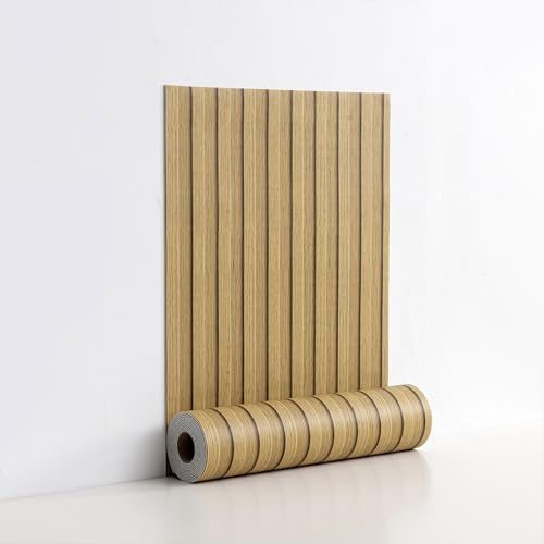 Peel and Stick PVC Slat Wall Panels, Wood Grain Self-Adhesive Soundproof Moisture-Resistant Paneling, 3D Faux Wood Panels for Bedroom Bathroom Walls & Ceilings 118"x15.75"(Light tan,13Sq.ft) - color: Light Tan