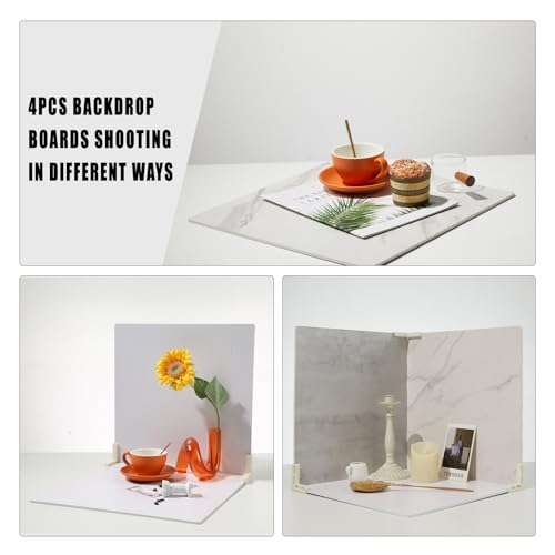BEIYANG 4PCS 16x16 Inch Backdrop Boards and 1PCS 15x19 Inch Window Shadow Pane, Perfect Backdrop Kit for Small Product Such as Food Drink Make-up Flower, Durable Waterproof - color: 4 Patterns + Shadow Pane 16x16