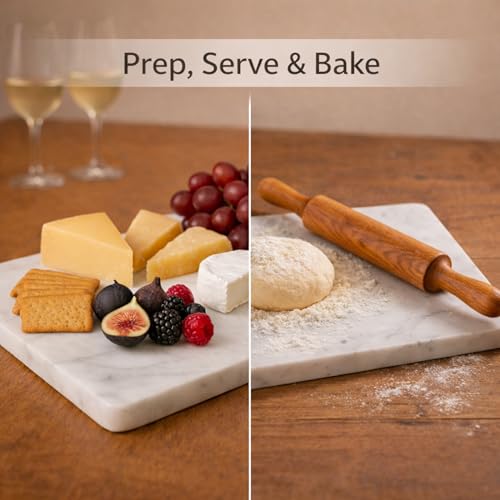 Marble Pastry & Cutting Board – 10x14 Inch Natural Stone Slab with Non-Slip Feet for Dough, Cheese, Baking, Serving, Charcuterie, Trivet – Easy to Clean Gift Tray. - color: White, size: 14"L x 10"W