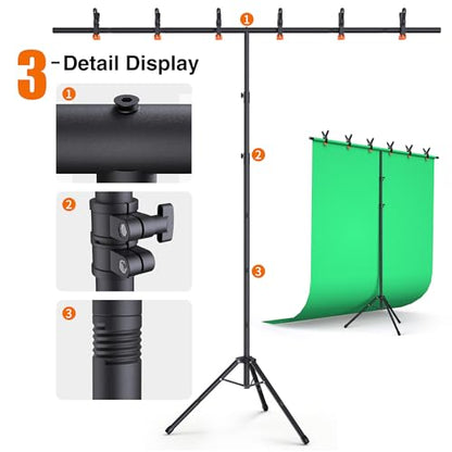 Forlogic Portable T-Shape Backdrop Stand Support Kit 8x7.2ft, Adjustable Photo Green Screen Back Drop Stand for Party, Photography Videography Studio (8×7.2Ft) - size: 8×7.2Ft