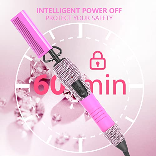 Dan Technology 500℉ Hot Comb for Wigs, Diamond Hair Straightener, 7 Temperature Settings, 60 Min Auto-Off, Professional Styling Tool for Natural Black Hair - color: Pink