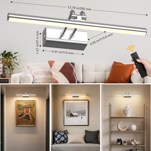 Picture Light for Wall, Platinum Silver, Battery Operated - color: Platinum Silver, size: 13.8Inch