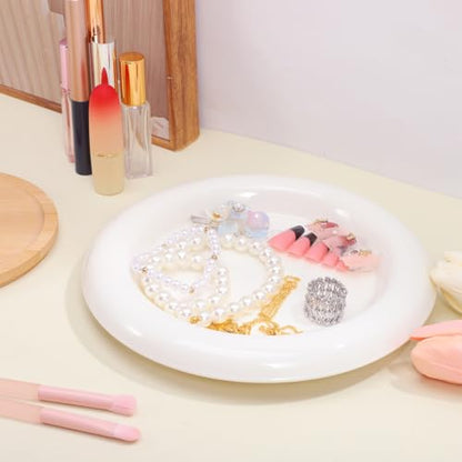 ABOOFAN Ceramic Dessert Plate 8.26In Multifunctional Trinket Dish Jewelry Tray Fruit Plate Appetizer Serving Tray Minimalist Home Decor