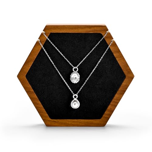 Solid Wood Hexagon Necklace Holder Stand Retail Hanging Jewelry Necklace Stand Display for Vendors(Black) - color: Black