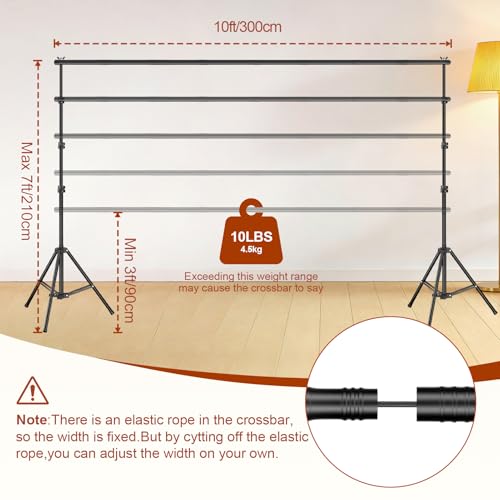 Backdrop Stand 10x7ft(WxH), Photo Studio Adjustable Background Stand Support System Kit with 8 Crossbars, 8 Clamps and Carrying Bag for Parties, Wedding, Photography, Decoration - size: 7x10ft