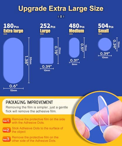 PHIXBEAR Extra Large Mounting Putty No Residue, Strong Double Sided Glue Adhesive Dots Clear Museum Sticky Tack, Picture Hanging Strips Fixed Posters Decor Craft, 0.6 x 1.38 in (180 Pcs) - size: Extra Large-Standard