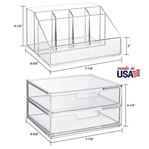 STORi Chloe Stackable Makeup Holder & Drawer Organizer Set, Clear, BPA-Free Plastic, Made in USA, Organize Brushes, Cosmetics & Beauty Essentials - style: Organizer & Drawer Set