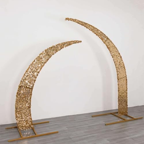 Efavormart 2 Pack Gold Big Payette Sequin Crescent Moon Arch Covers, Shimmering Double-Sided Fabric Backdrop Sleeves for 6.5ft and 8ft Curved Stands - color: Gold, size: Sequin Cover - 6.5ft & 8ft