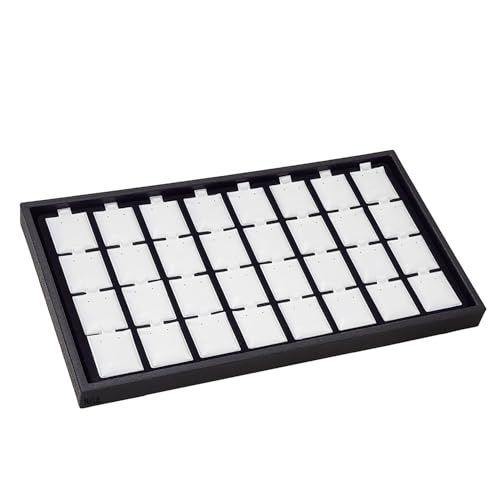 Ikee Design 2 Pcs Set Black Earring Display Tray with 32 Earring Cards Organizer, Jewelry Tray Display for Stud Earring Collection, 100pcs Earring Puffy Cards, 14 3/4W x 8 1/4D x 1H in, White, Black - color: Large Earring Card