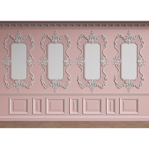 Vintage Pink Room Backdrop Classic Interior Pink White Wall Photography Background European Frame Castle House Empty Living Room Wallpaper Backdrop Decors Birthday Wedding Party Props 5x3ft - color: Pink, size: 5x3ft
