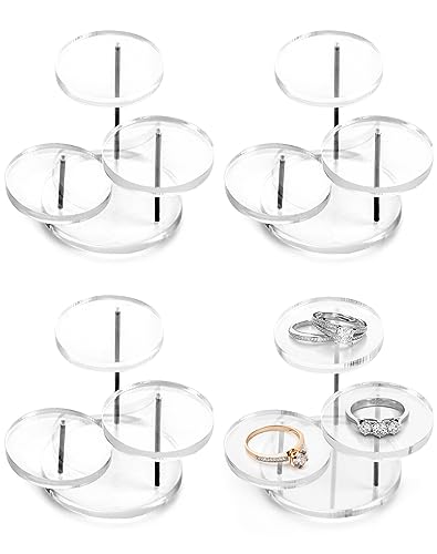 QWORK Mini 3-Tier Clear Acrylic Display Risers – Small Jewelry & Figurine Stand for Home, Storefront & Exhibits, 4 Pack - color: Clear, size: 3 Tier, 4 Pack