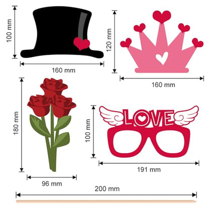 Valentine's Day Photo Booth Props Lovers Selfie Photobooth Props for Photography Funny Heart Rose Glasses Beard Lips Hat Wedding Props Decoration for Valentine's Theme Party Supplies 25 Pcs