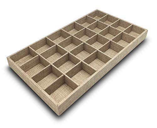 The Display Guys - Stackable Jewelry Tray and Organizer - for Drawers, Dressers, Store Display (24 Compartments, Beige Burlap) - color: Burlap Beige, size: 24 Compartments