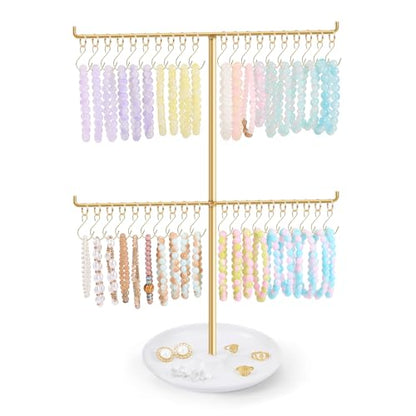 OAOLEER Bracelet Holder Display, Gold Jewelry Holder with 40 Movable Hooks Bracelet Stand Organizer, Jewelry Display Stand for Necklaces Bangles (2 Tier) - size: 2 Tier-Gold