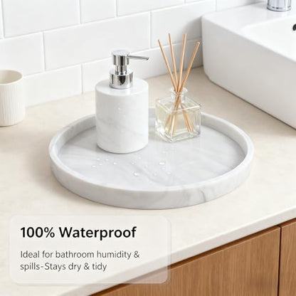 Silicone Bathroom Tray - 9-Inch Round Vanity Tray, Suitable for Candles, Perfumes, Soap Dispensers (Marble White) - color: Marble White