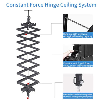 Photography Ceiling Rail System 2M Lifting Constant Force Hinge kit with Safety Rope Accessories for Live Broadcast Studio Photography Flash Specialized Equipment