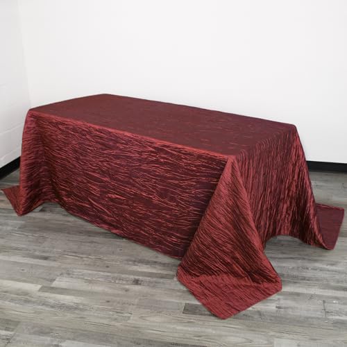 YOUR CHAIR COVERS - 90 x 132 inch Rectangular Crinkle Taffeta Tablecloth - Burgundy, Rectangle Table Linens for 6 ft Rectangular Tables, Wedding Crushed Table Cloth - color: Burgundy, size: 132" x 90" (Rectangular)