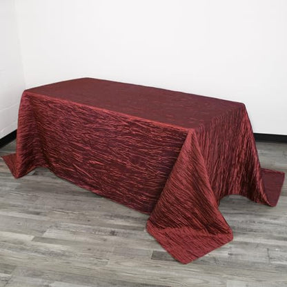 YOUR CHAIR COVERS - 90 x 132 inch Rectangular Crinkle Taffeta Tablecloth - Burgundy, Rectangle Table Linens for 6 ft Rectangular Tables, Wedding Crushed Table Cloth - color: Burgundy, size: 132" x 90" (Rectangular)