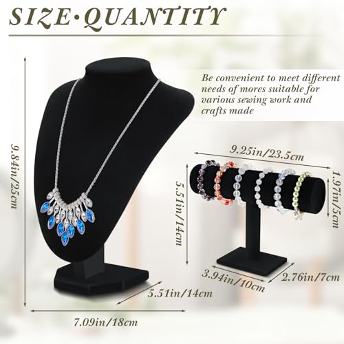 Huquary 6 Pcs Velvet Jewelry Display Set Necklace Display Stand T Bar Bracelet Holder Jewelry Bust for Home Store Trade Show (Black) - color: Black