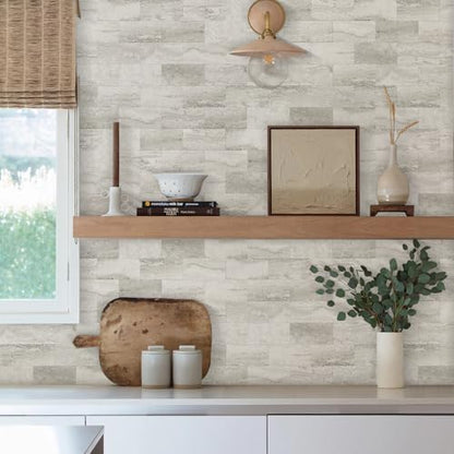 Vamos Tile 100-Piece Matt Beige Mixed Grey Slate Peel and Stick Backsplash Seamless Tile,3''x6'' PVC Subway Tile,Stick on Backsplash for Kitchen/Bathroom/Laundry Room - color: Beige & Grey Slate