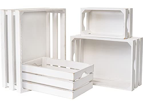 Set of 4 Large Wooden Crates Decorative, Whitewashed Nesting Wooden Crates for Display Rustic, Farmhouse Wooden Storage Container Boxes Made from 100% Wood - color: Whitewashed