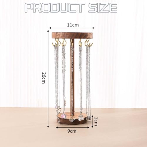 Jewelry Holder Stand, 10" Tall Necklace Organizer Rack, Wood Display Storage for Necklaces, Bracelets, Rings, Earrings, Aesthetic Room Décor for Girls and Women