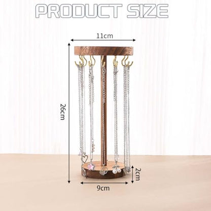 Jewelry Holder Stand, 10" Tall Necklace Organizer Rack, Wood Display Storage for Necklaces, Bracelets, Rings, Earrings, Aesthetic Room Décor for Girls and Women